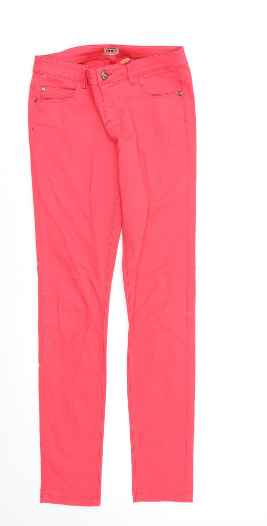 Additional front view of Only women’s pink skinny jeans, size S, 30-inch leg