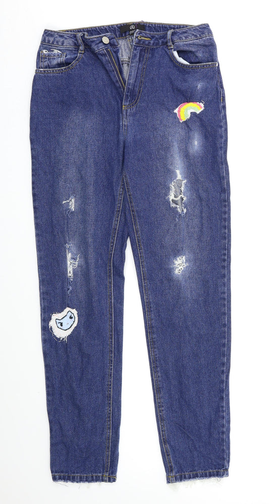 Additional front view of Missguided women’s blue jegging jeans, size UK 8, 28-inch leg