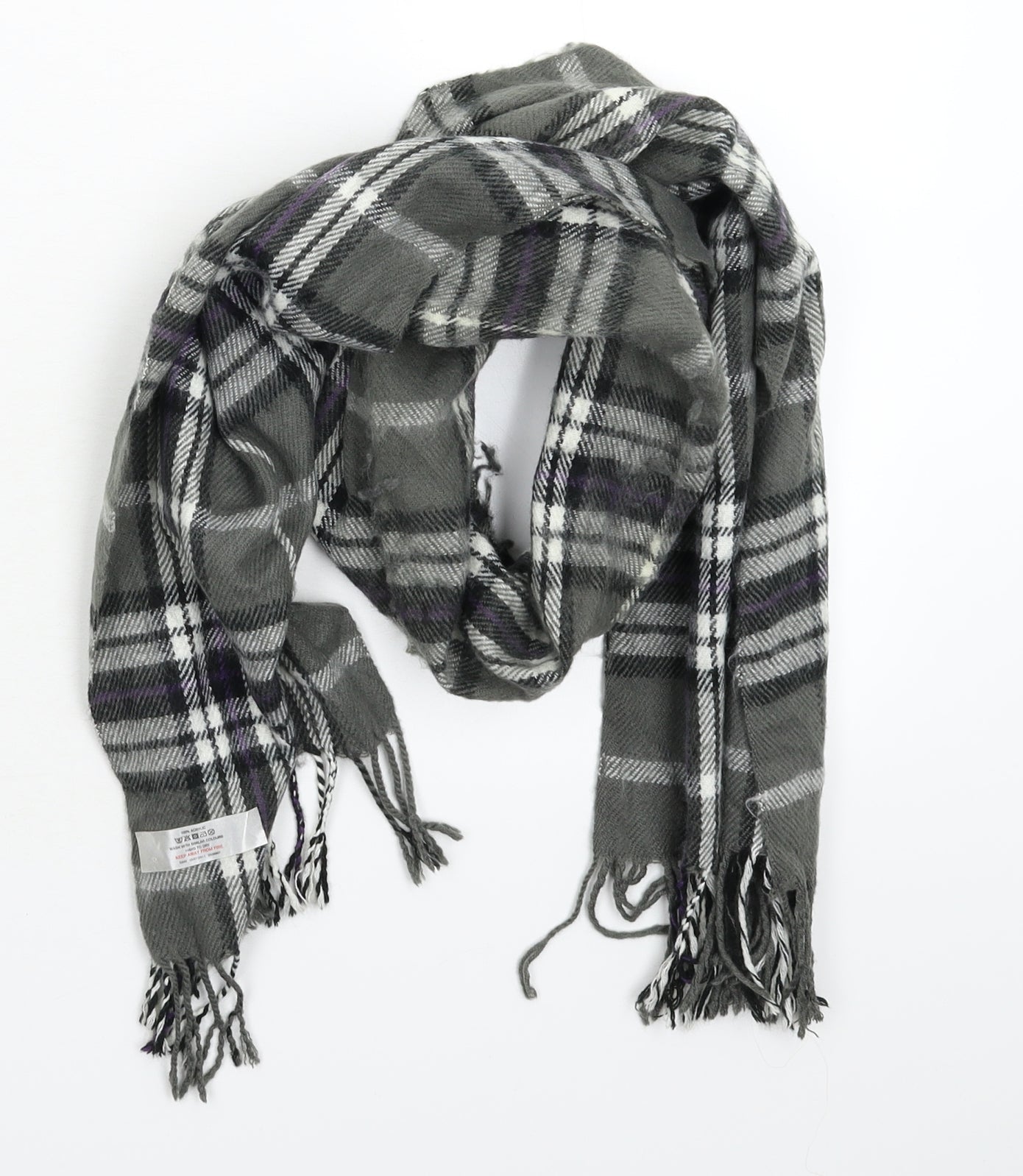 Preworn Unisex Grey Check Knit Scarf