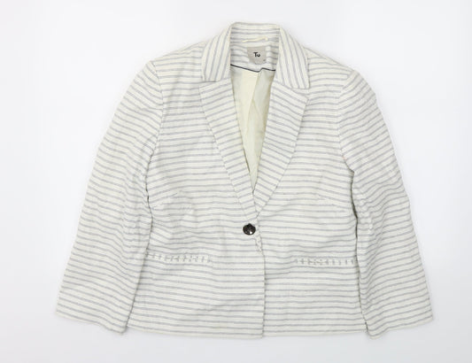 Tu Womens White Striped Jacket Blazer Size 12