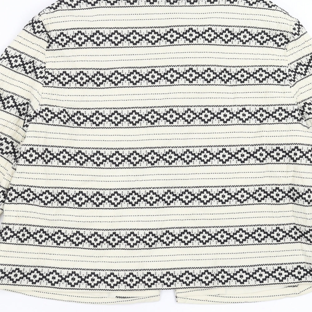 Brand and care label for TU women’s ivory geometric jacket, size UK 14