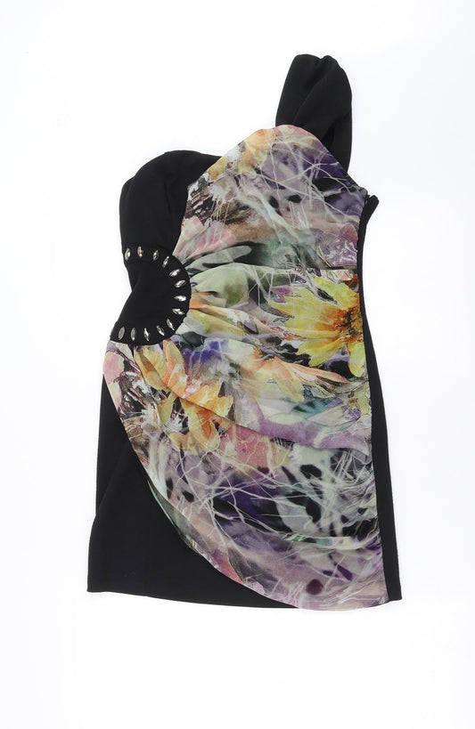 Additional front view of IZABEL women’s black mini, size L, - abstract design