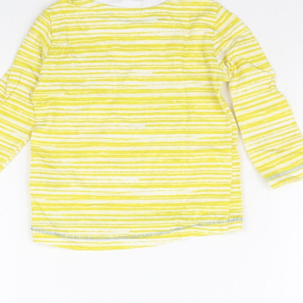Brand and care label for Mothercare Baby Yellow Striped Basic T-Shirt, size 9-12, Months