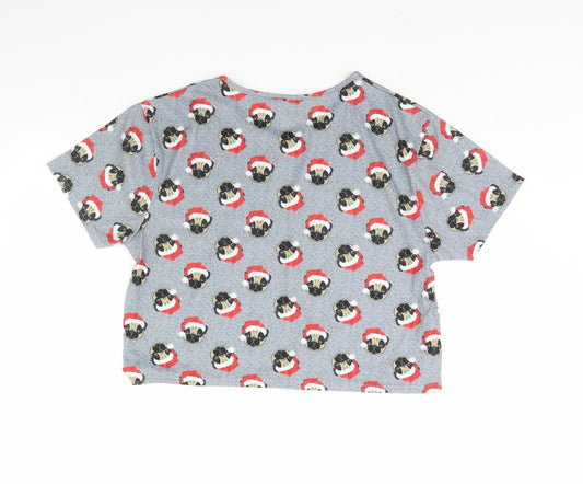 Boohoo Womens Grey Animal Print Cropped T-Shirt Size L - pug