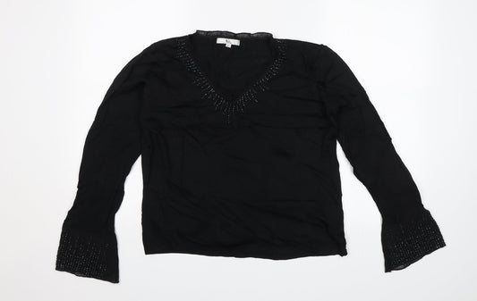 Klass Collection Womens Black Basic Blouse Size L