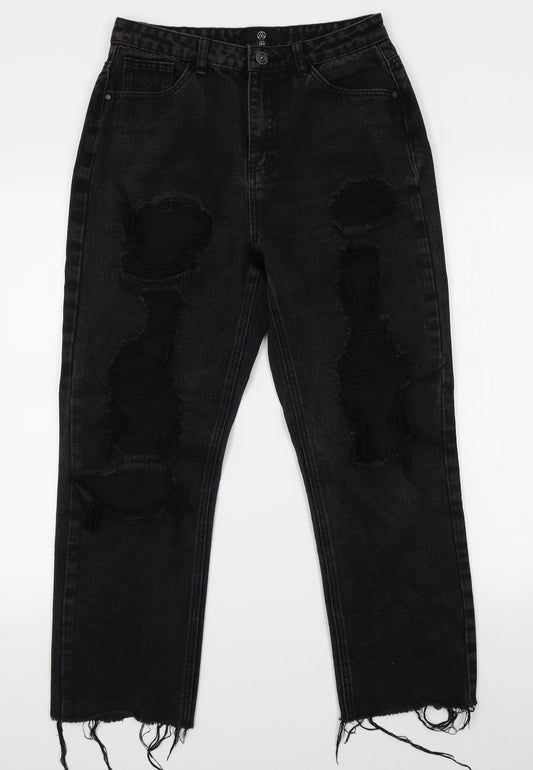 Additional front view of Missguided women’s black straight jeans, size UK 12, 24-inch leg