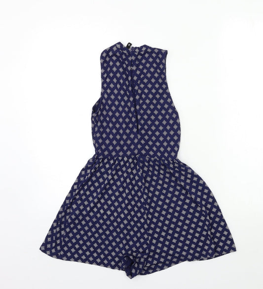 H&M Womens Blue Geometric  Playsuit One-Piece Size 6