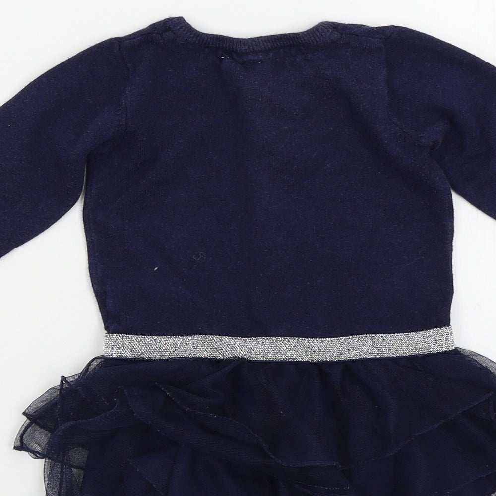 name it Girls Blue Colourblock Pullover Jumper Size 9-12 Months