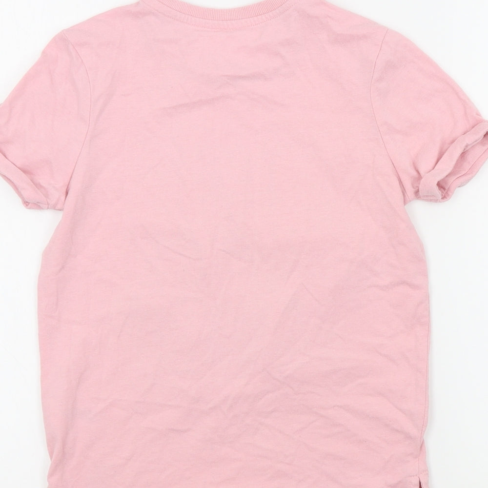 Brand and care label for Nutmeg girls’ pink colourblock basic t-shirt, size 10, years