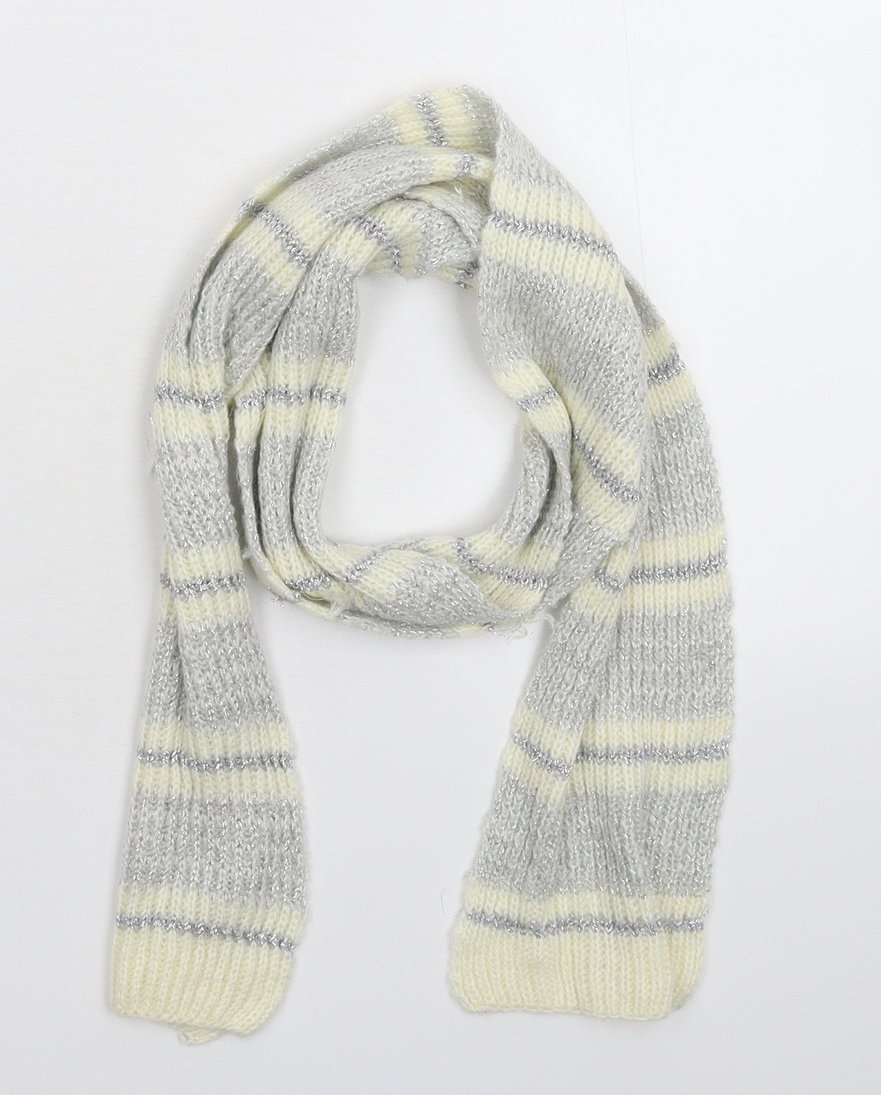 Preworn Womens White Striped Knit Scarf