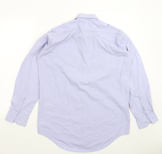 Mens UK Size 16 Double TWO Blue Button-Up Long Sleeve Casual Shirt