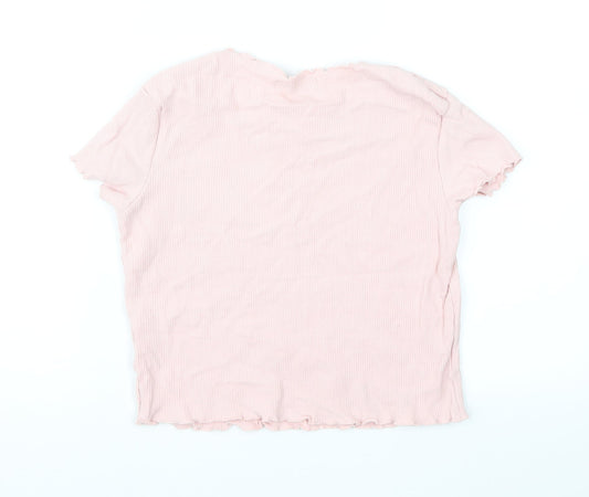 Bershka Womens Pink Cropped T-Shirt Size L