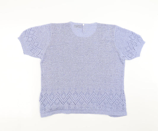 Affections Womens Blue Pullover Jumper Size XL - Floral embroidery