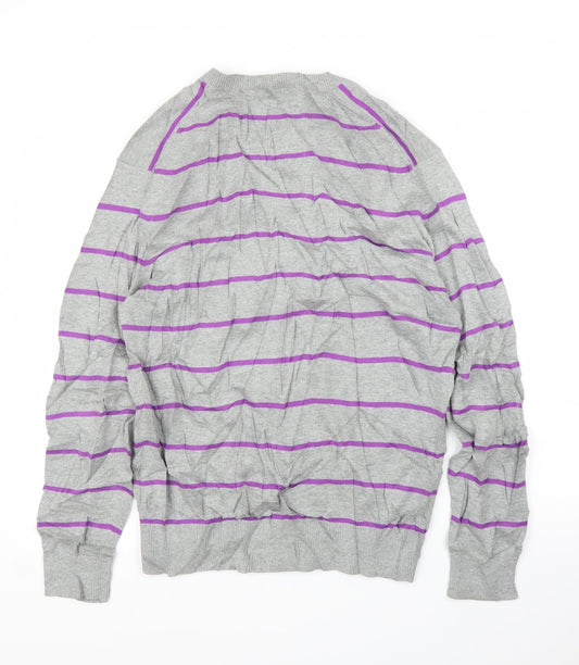 FCUK Mens Grey Striped Pullover Jumper Size M