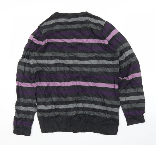 M&S Mens Purple Striped Pullover Jumper Size S