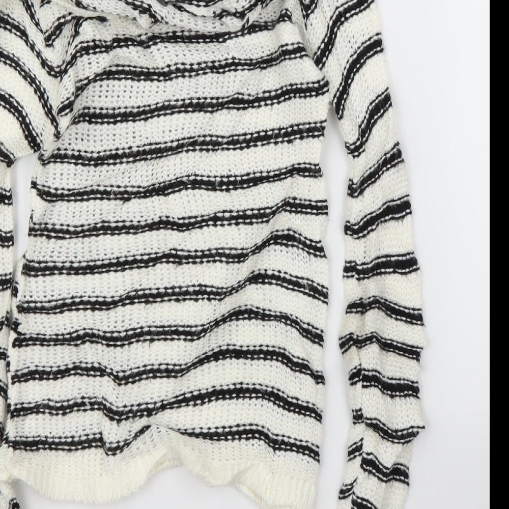 Boohoo Womens White Striped Pullover Jumper Size M