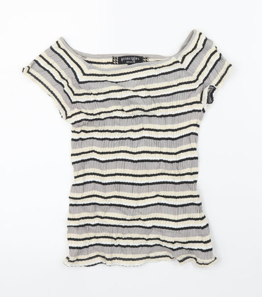 Debenhams Womens Beige Striped Basic T-Shirt Size 8