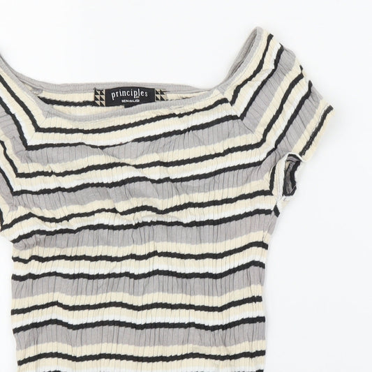 Debenhams Womens Beige Striped Basic T-Shirt Size 8