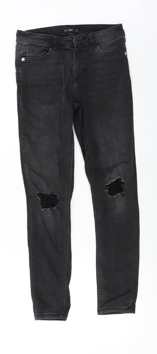 Womens UK Size 8 F&F Regular Fit Skinny Black Jeans