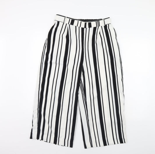 Additional front view of Only women’s white striped trousers, size UK 12, 30-inch leg