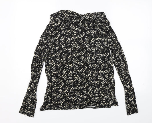 ESMARA Womens Black Floral Basic Blouse Size S