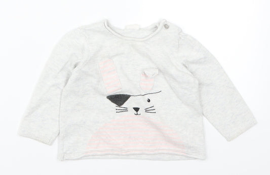 H&M Girls Grey Pullover Jumper Size 6-9 Months - Rabbit
