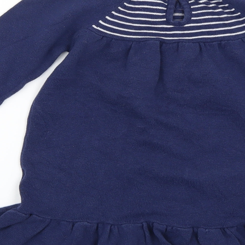 TU Girls Blue Striped Knit Jumper Dress Size 6-9 Months