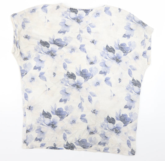 TU Womens White Floral Basic T-Shirt Size 10