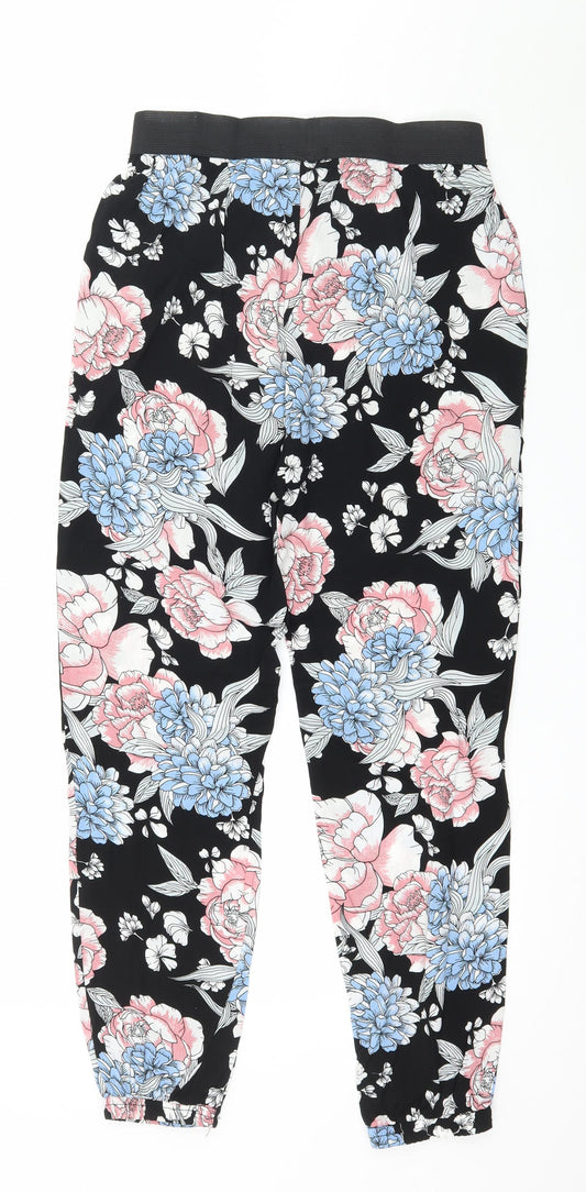 Select Womens Black Floral Trousers Size 10 L26 in