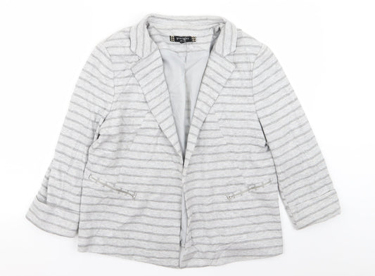 Additional front view of Principles women’s grey striped jacket blazer, size UK 16