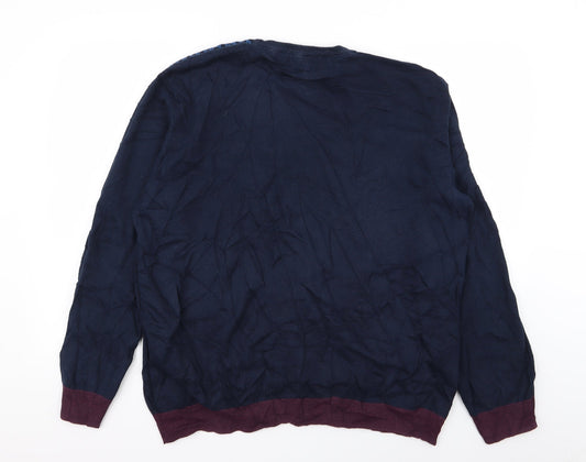 Easy Mens Blue Geometric Pullover Jumper Size XL