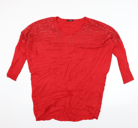 Womens UK Size L Quiz Red Henley Jumper