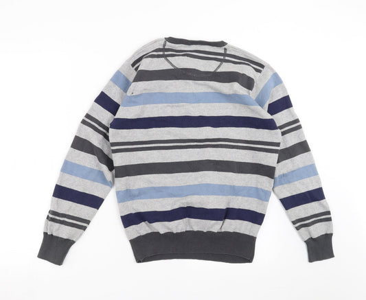 Cedar Wood State Mens Grey Striped Pullover Jumper Size M