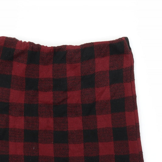 Boohoo Womens Red Check  A-Line Skirt Size M