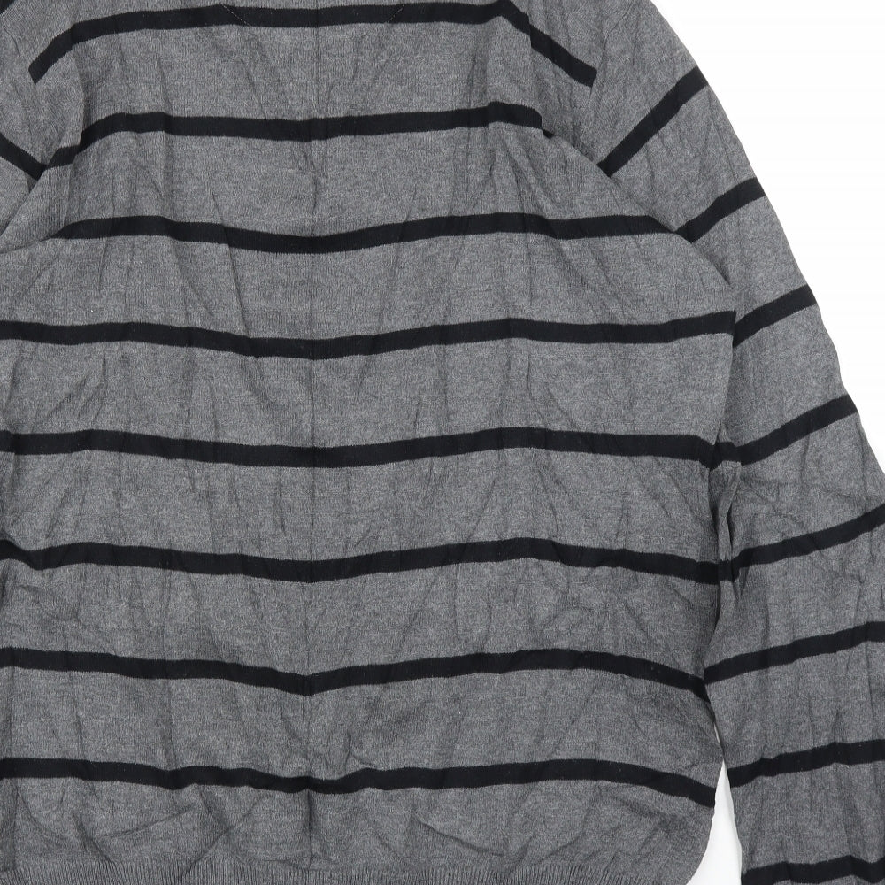 BHS Mens Grey Striped Pullover Jumper Size L