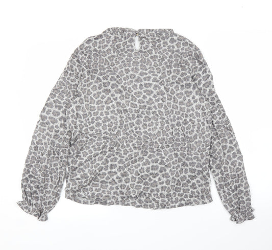 Promod Womens Grey Animal Print Basic Blouse Size M - Leopard print