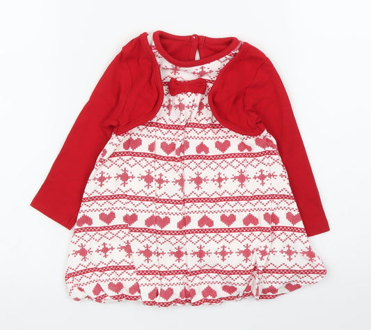 George Girls Red Fair Isle A-Line Size 9-12 Months