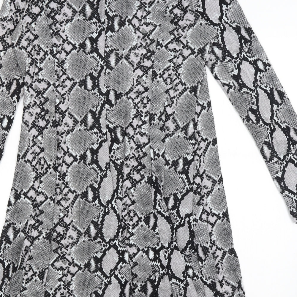 New Look Womens Black Animal Print T-Shirt Dress Size 12