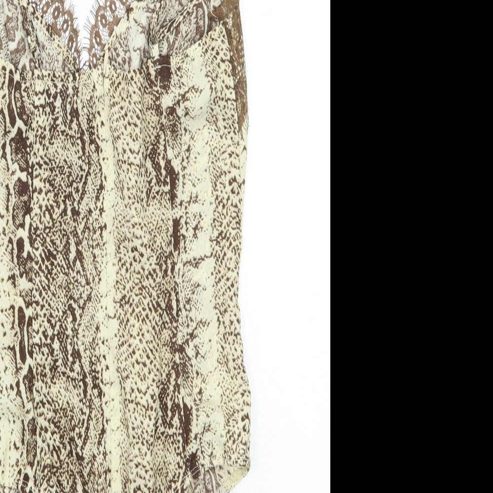 PRETTYLITTLETHING Womens Beige Animal Print Bodysuit One-Piece Size 8