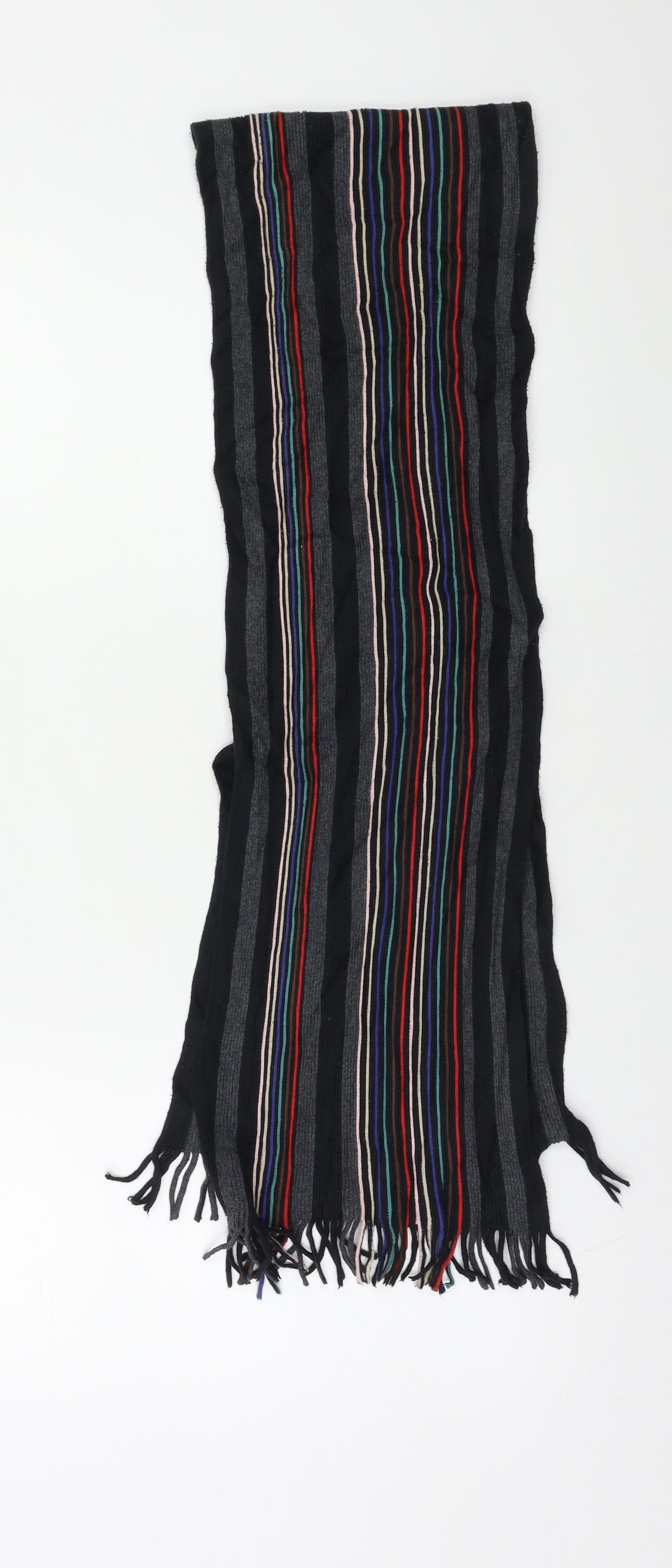 Preworn Unisex Black Striped Scarf Size Regular