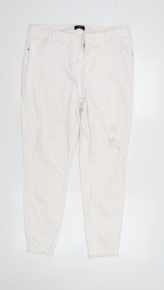 Additional front view of /Denim women’s white denim tapered jeans, size UK 18, 27-inch leg