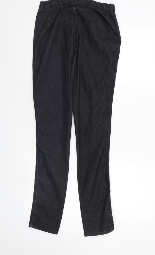 Denim & Co. Womens Black Denim Straight Jeans Size 10 L32 in - elastic waist