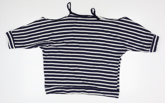 Boohoo Womens Blue Striped Pullover Jumper Size 14 - shoulderless