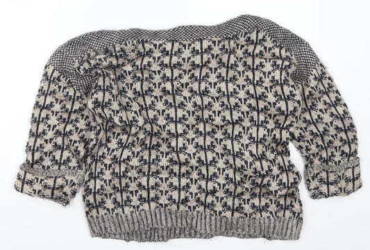 Marks and Spencer Womens Beige Geometric Knit Pullover Jumper Size 8 - Blue