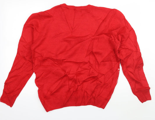 Oak Valley Mens Red Geometric Knit Pullover Jumper Size L - Snowman