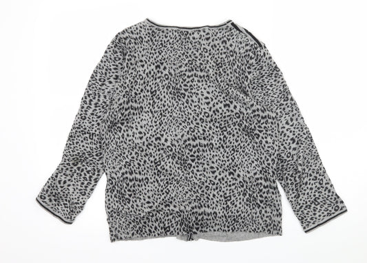 CC Womens Grey Animal Print Knit Cardigan Jumper Size M