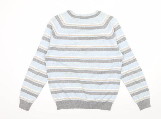 Officers Club Mens Blue Striped Knit Pullover Jumper Size S