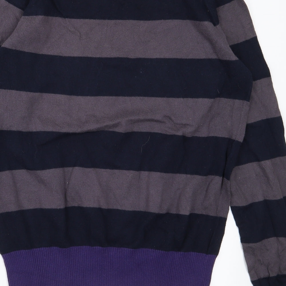 Refectory Mens Grey Striped Knit Pullover Jumper Size S