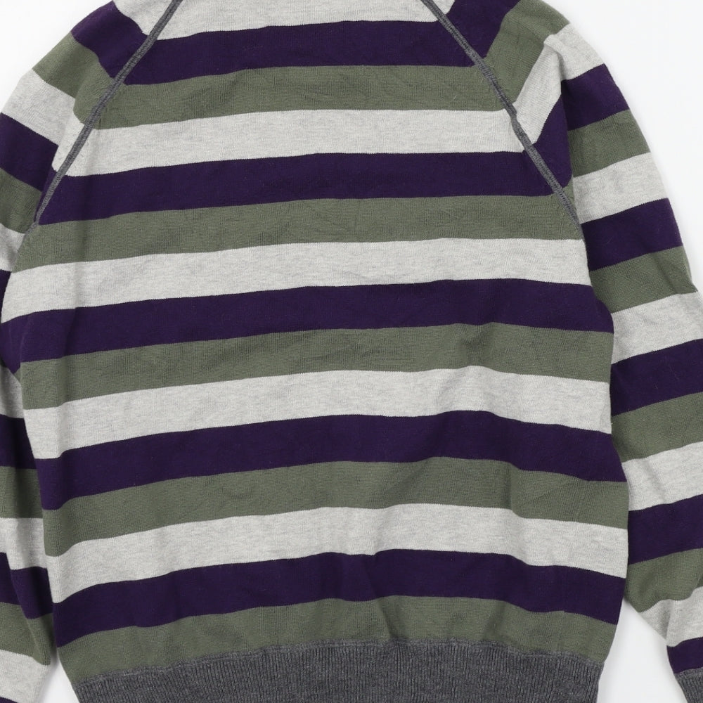 NEXT Mens Green Striped Henley Jumper Size M