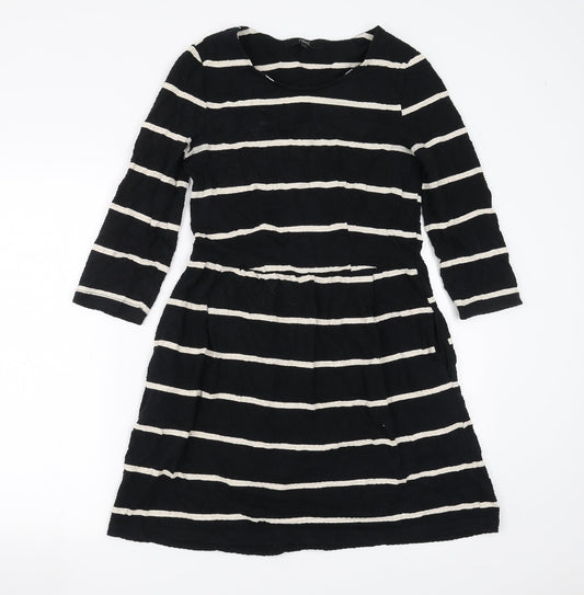 Next Womens Black Striped Fit & Flare Size 8